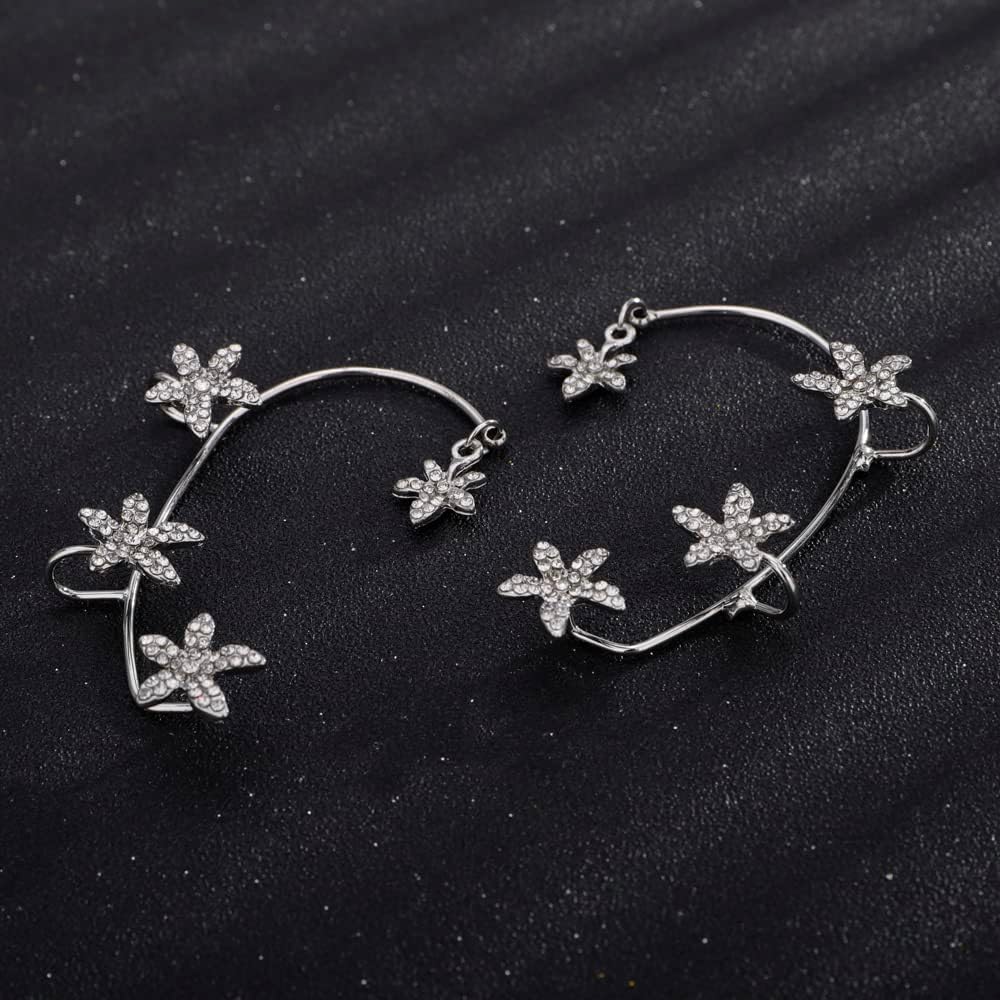 2PCS Zircon Ear Cuff Earrings Rhinestone Non Pierced Ear Clips Wrap Around Fairy Earrings for Women Teen Girls