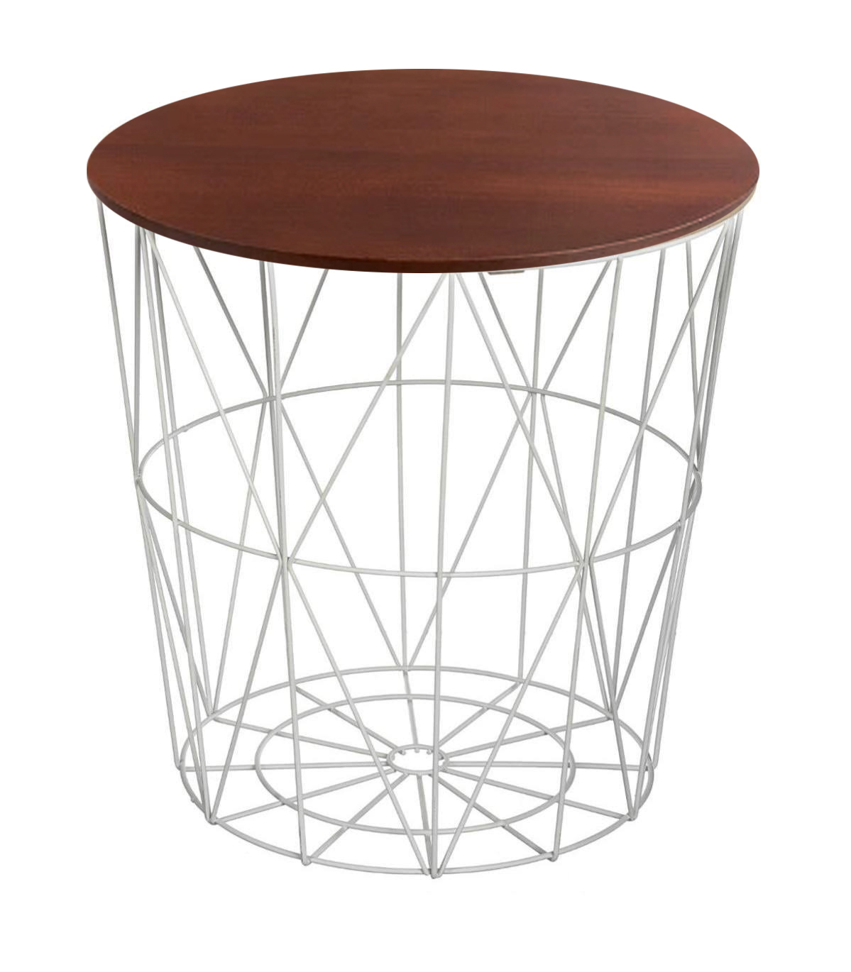 METAL WIRE REMOVABLE WOOD TOP FOLDABLE ROUND COFFEE SIDE TABLE STORAGE BASKET( 16 L 16 W 18.5 H )