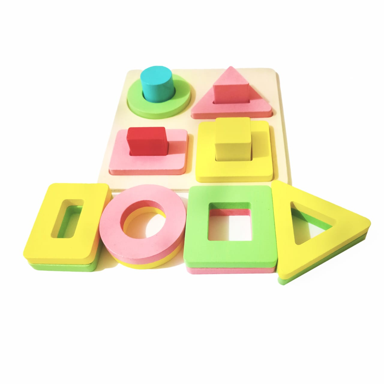 Lewo Wooden Puzzle Toddler Toys Shapes Sorter Preschool Geometric Blocks Stacking Games for Kids Geometric Shape Sorter