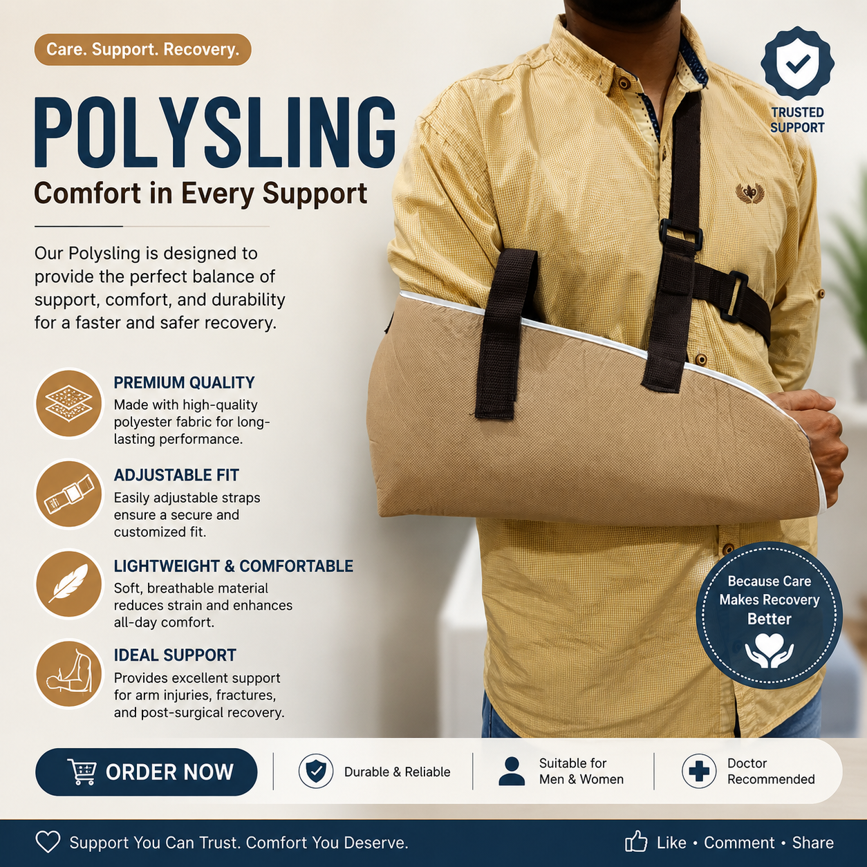 Arm Sling Support Brace for Shoulder Injury Recovery – Adjustable Universal Polysling Shoulder Immobilizer Belt, Breathable Orthopedic Arm Support for Adults & Kids, Surgical Shoulder Brace for Fracture, Sprain & Recovery Care