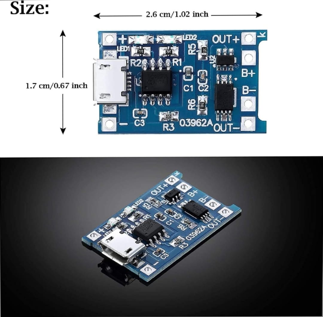 TP4056 Type-C / Micro-USB 5V 1A 18650 Lithium Battery Charger Module | Li-ion Charging Module with Dual Protection Function | Original Module