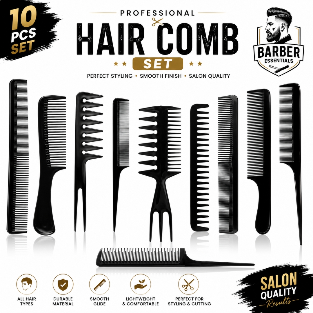 10Pcs Professional Hair Styling Comb Set for Men and Women, Anti-Static, Multi-Function Salon Barber Tools
