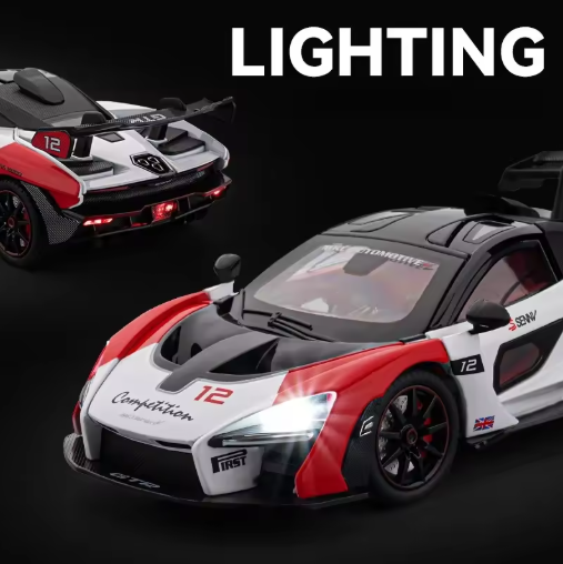 1:24 McLaren Senna Alloy Diecast Model – Metal Body, Light & Sound, Pull Back, Openable Doors, Hypercar Toy view 7