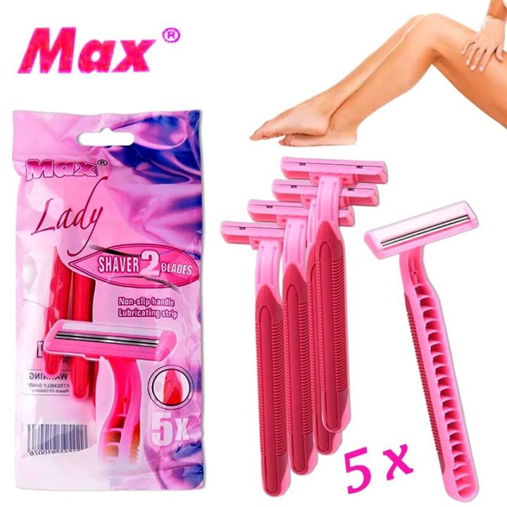 Max Lady Razor For Smooth & Shinny Flawless Skin 5 piece Bikini Razor Woman Razor Shaver Safety Female Hair Removal Double Blades Hair Razor Machine Mini Shaving Razor Original