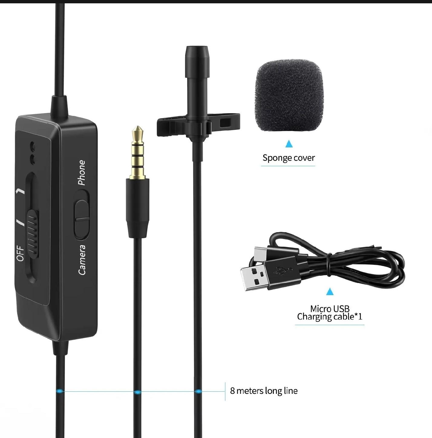 K8 Universal Plug Type-C Wireless Microphone with Mini Cable for Phone/Mobile Devices