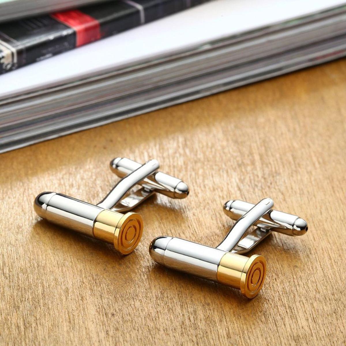 Pair of Elegant Silver And Golden Bullett Cufflinks For Men
