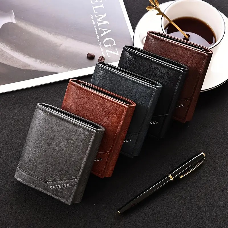 Men's Automatic Pop-Up Card Holder Black Business Casual Trifold Wallet Holds 8 to 10 Credit Cards Essential for Commuting Father's Day Valentine's Day Gift