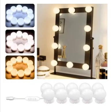 LED Vanity Mirror Lights | 3 Light Mode Led Bulbs for makeup Mirror Stand | 10 Bulbs