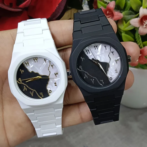 Aura Watch Marble Design Black and White Shade Dial Stylish Aura Watch Original Amazing Smart Watch - Elegant New Black Arabic Aura Watch Full Black Dial in Fiber and Metal With Box price in Pakistan