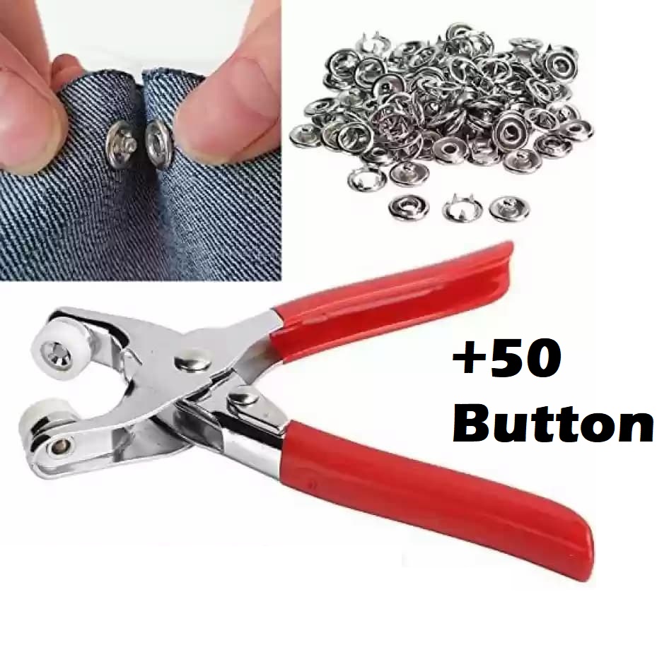 Tich button metal 50 pairs snap buttons press plier 9.5mm metal sets snap fasteners kit tool, metal swing prong ring buttons clip plier Diy button punch tool for baby clothes abaya ring metal button presser machine sewing tool