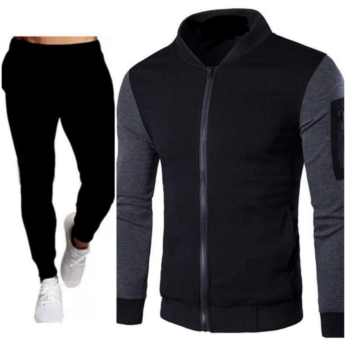 Mens Grey Hooded Double Contrast Track Suit