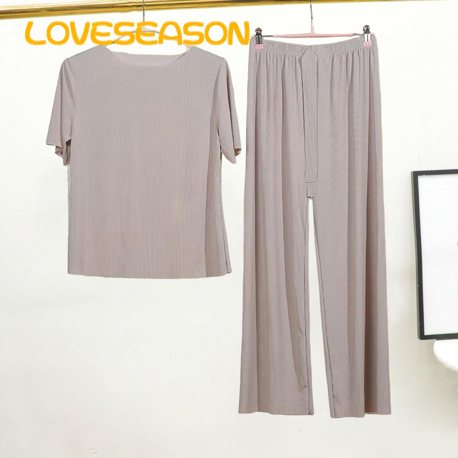 Loveseason Leisure Outfit O-neck Loose Fit Ice Silk Girls Pajamas Set