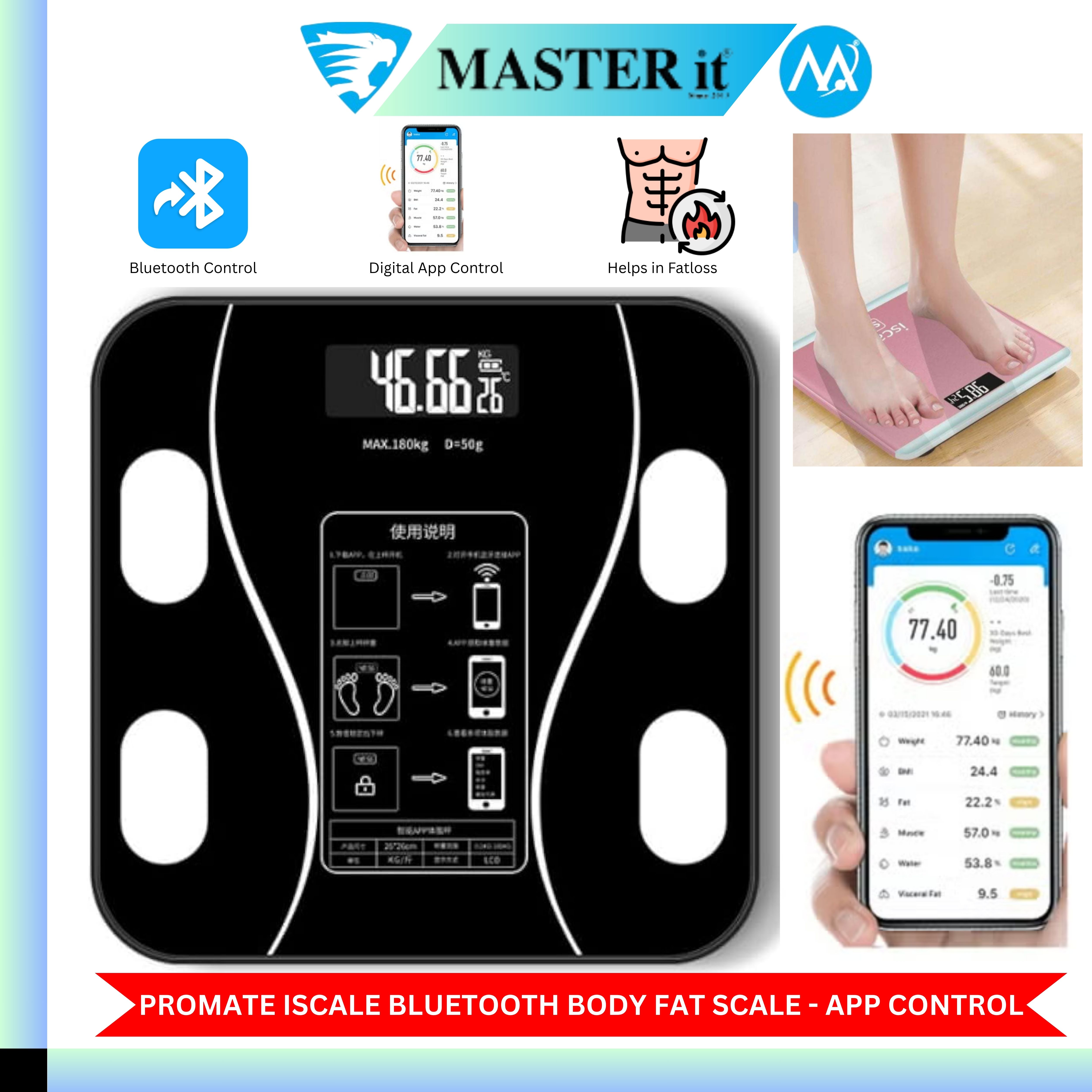 Upto 180kg iScale Rechargeable Weight Machine - Digital Heavy Duty Electronic Weighing Scale with Dual LED Display - Heavy Electric Weight Machine With Durable Steel Quality - For Home & Personal Use - Black/Golden/Pink/Silver