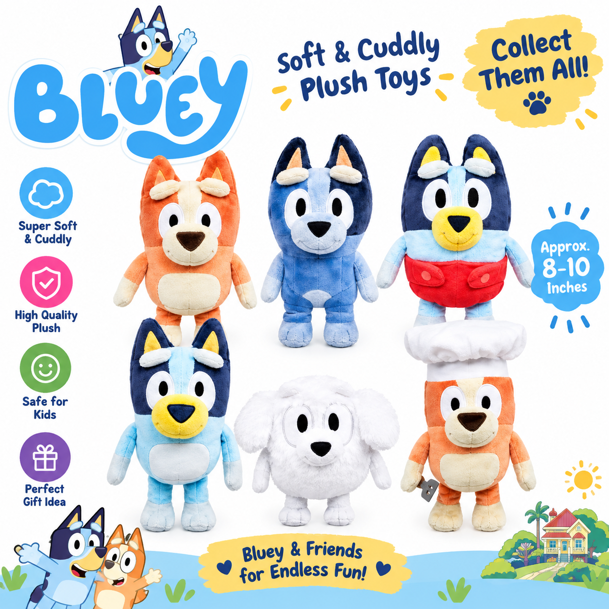 Bluey & Friends Plush Toys Collection – Soft Stuffed Animal Plush Dolls for Kids | Premium Cuddly Gift | Cute Cartoon Plush Toys