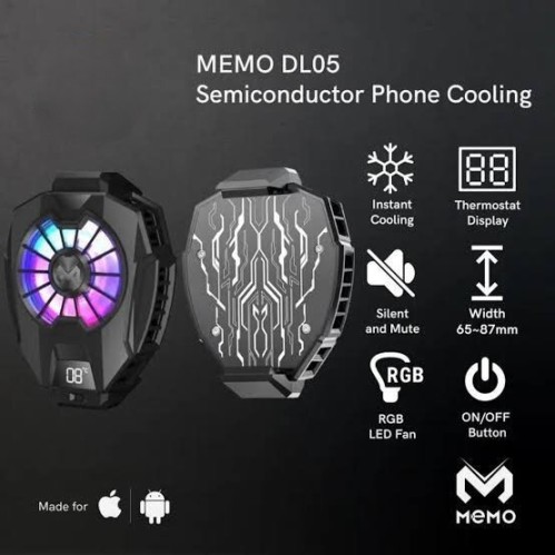 MEMO Dl05 Phone Radiator Mobile Cooling Fan Game Cooler RGB | LED Display | Gaming Fan For PUBG Phone Cooler , FREEFIRE - Gaming Case Cold Wind Handle Fan Cool Heat Sink Semiconductor Adjustable Mobile Game Cooler System Cooling Fan | Light Gamepad Holder