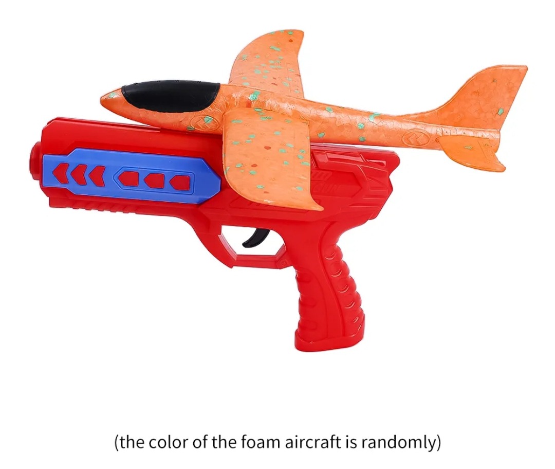 Foam Airplane Launcher Toy Without Box 2-in-1 Hand Throw & Catapult Plane Gun | LED Light Up Glider Aircraft Shooting Toy for Kids Outdoor Flying Game Gift