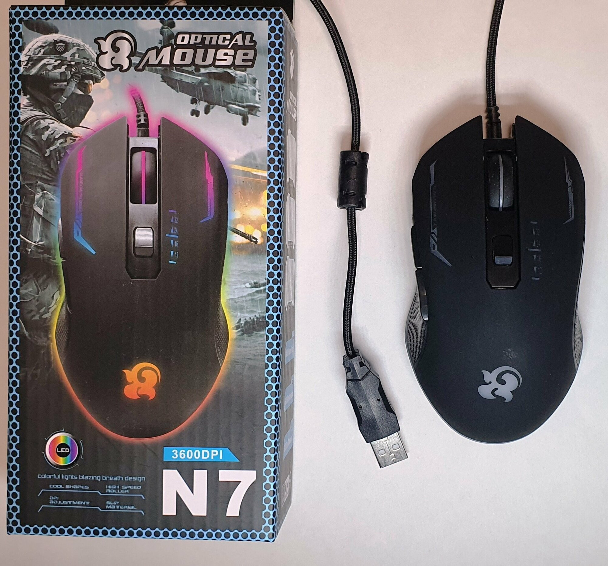 Inner Setting T9 USB Wired Gaming Mouse | 3600DPI Adjustable High Sensitivity Optical Computer Accessories | 6 Buttons Programmable LED Backlit Lighting Ergonomic Desktop Laptop Gamer Peripheral Professional Silent Click High-Precision Tracking-Black