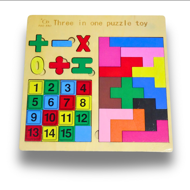 3-in-1 Wooden Puzzle Game Set for Kids | Jigsaw, Pattern Matching & Tangram Educational Toy | Math Learning Puzzle for Ages 3+
