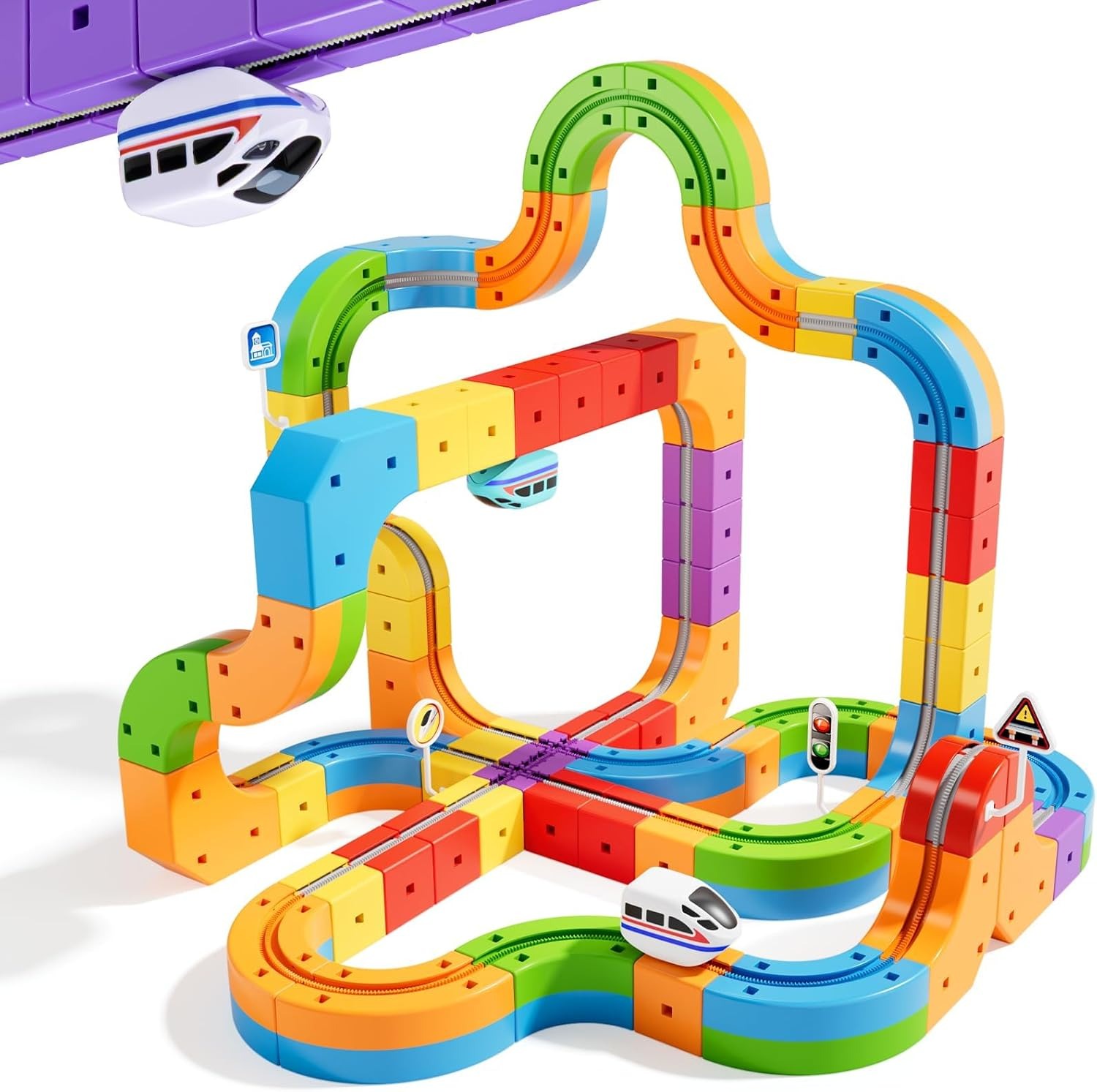58PCS Rail Electric Magnetic Train Track Sets DIY Race Car Building Kits Gravity-Defying Train STEM Learning toy for kids