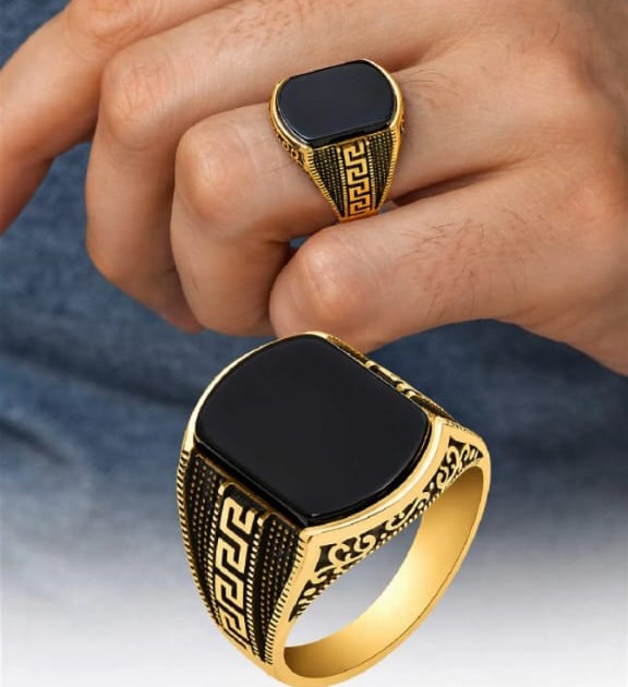 Turkish style Italian Ring Black stone model for boys and men