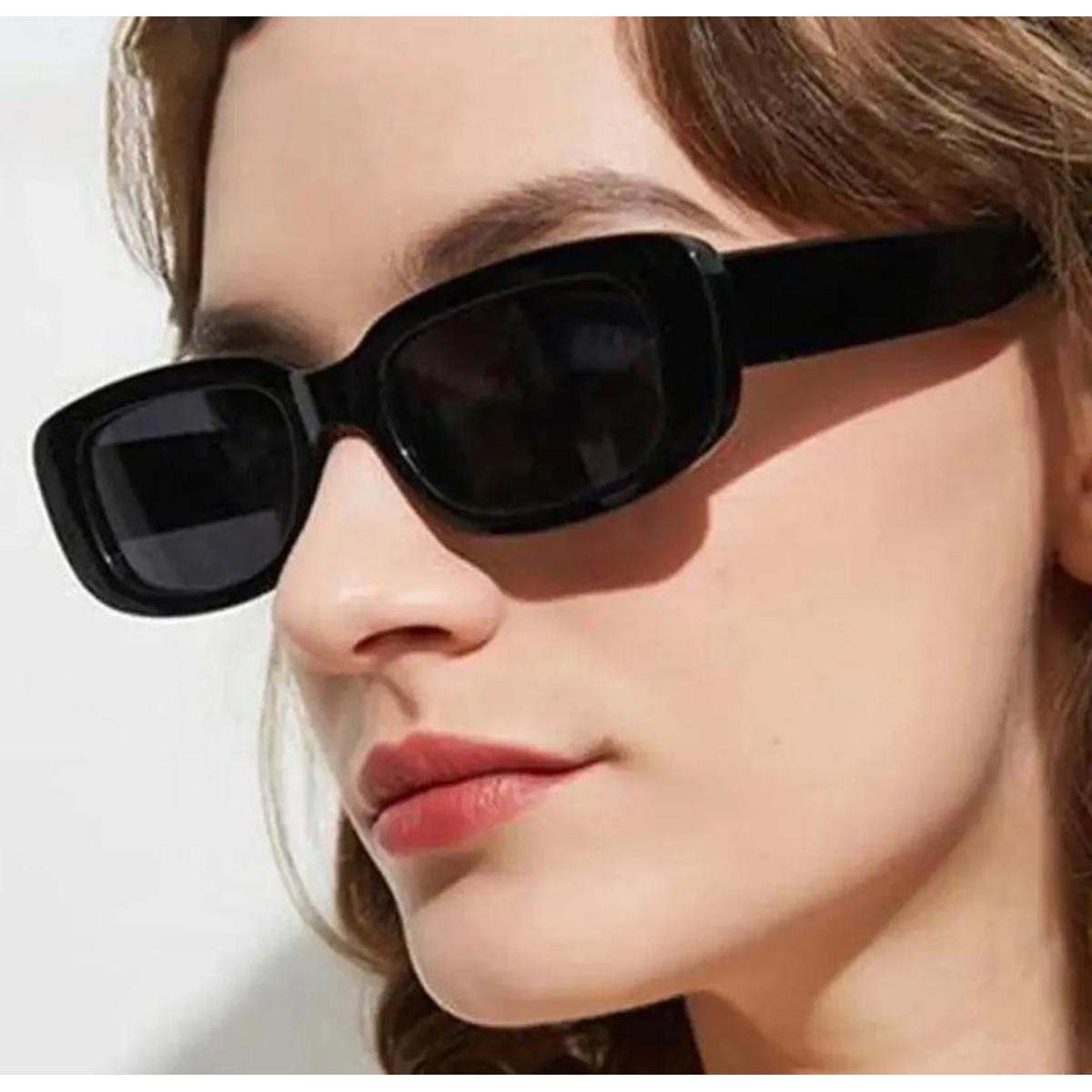 Full Black Vintage Rectangle Sunglasses for Women - Retro Driving Glasses Square Frame Travel Fishing Hiking Eyewear For Girls & Boys