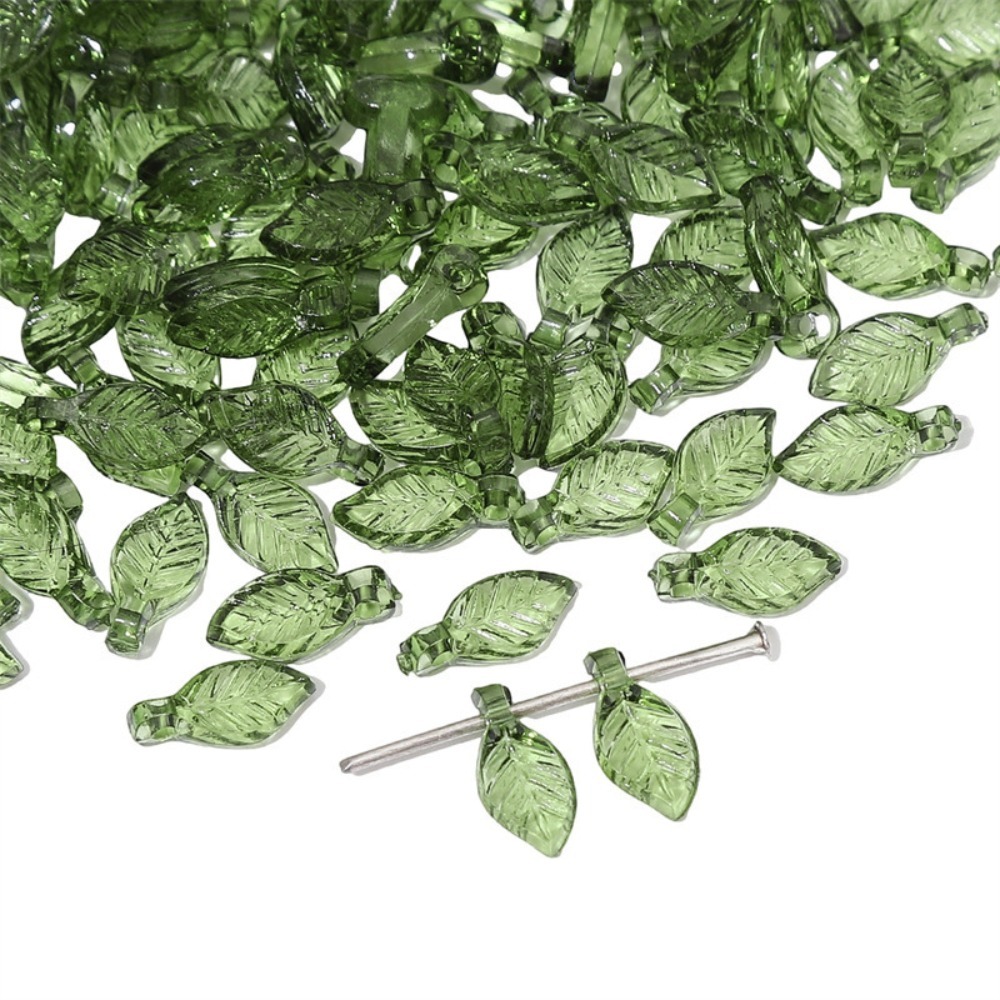 100 Acrylic Green Leaf Pendants | Plastic Leaf Loose Beads for DIY Jewelry Making