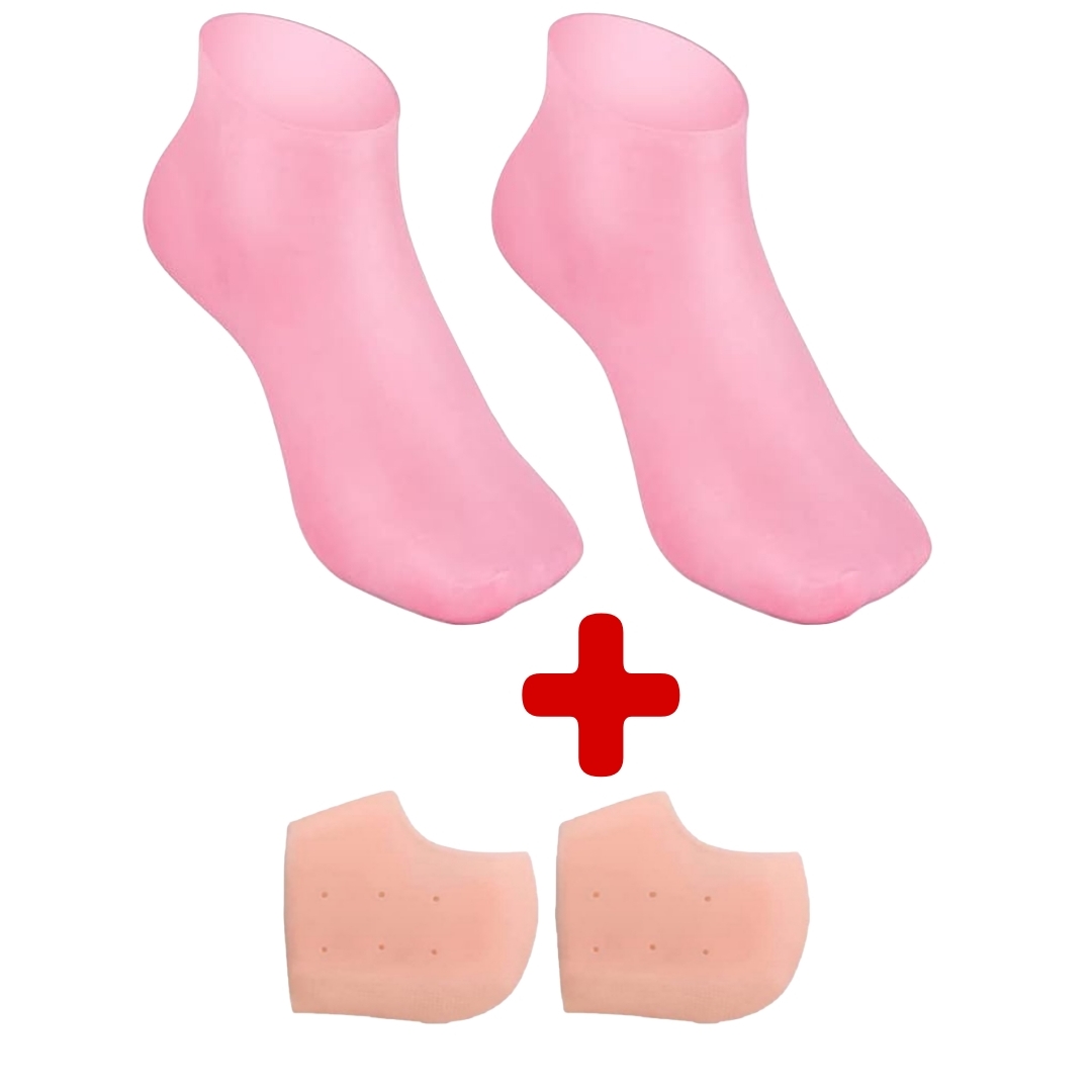 [Bundle Of 2] Moisturizing Socks Silicone Gel Heel Pad Socks Skin Color & Half Heel Pads