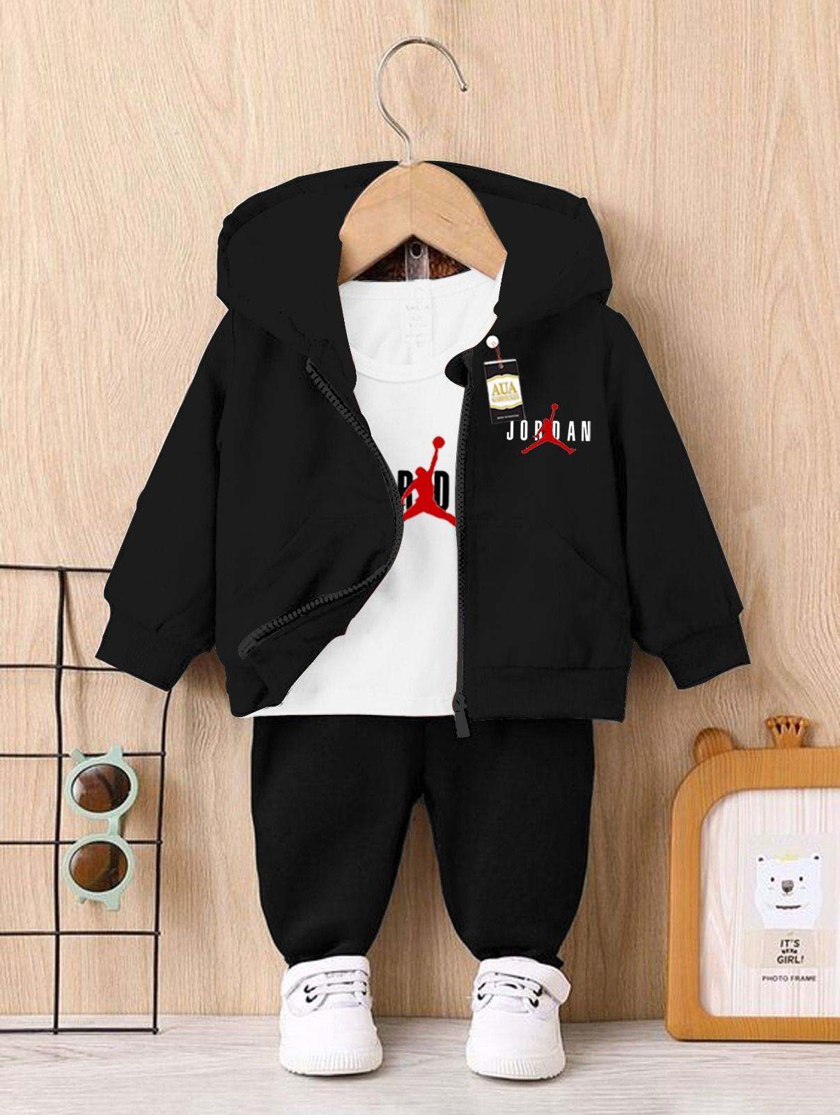 in (JORDAN) Printed Winter Tracksuit For Kids with Warm Black