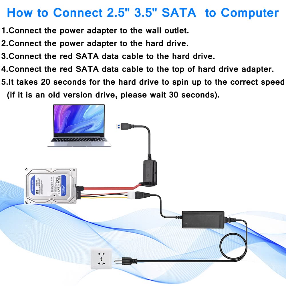 USB 2.0 to SATA/PATA/IDE Adapter Converter Cable for 2.5”/3.5” Hard Drive