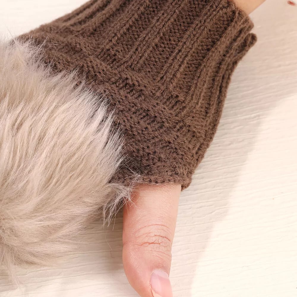 Winter Faux Rabbit Fur Gloves For Women.