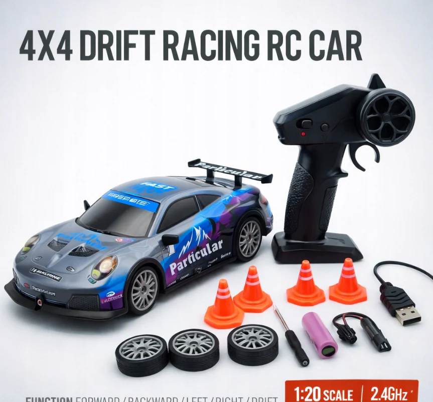 Remote Control Speed Racing 1:20 Scale RC Porsche 4x4 Drifting Car 2.4G RC Drift Car with LED Light, Rechargeable Remote Control Racing Car Vehicle Replaceable Tire Competition Race Car Toy For Kids Boys Best Toy Gifts
