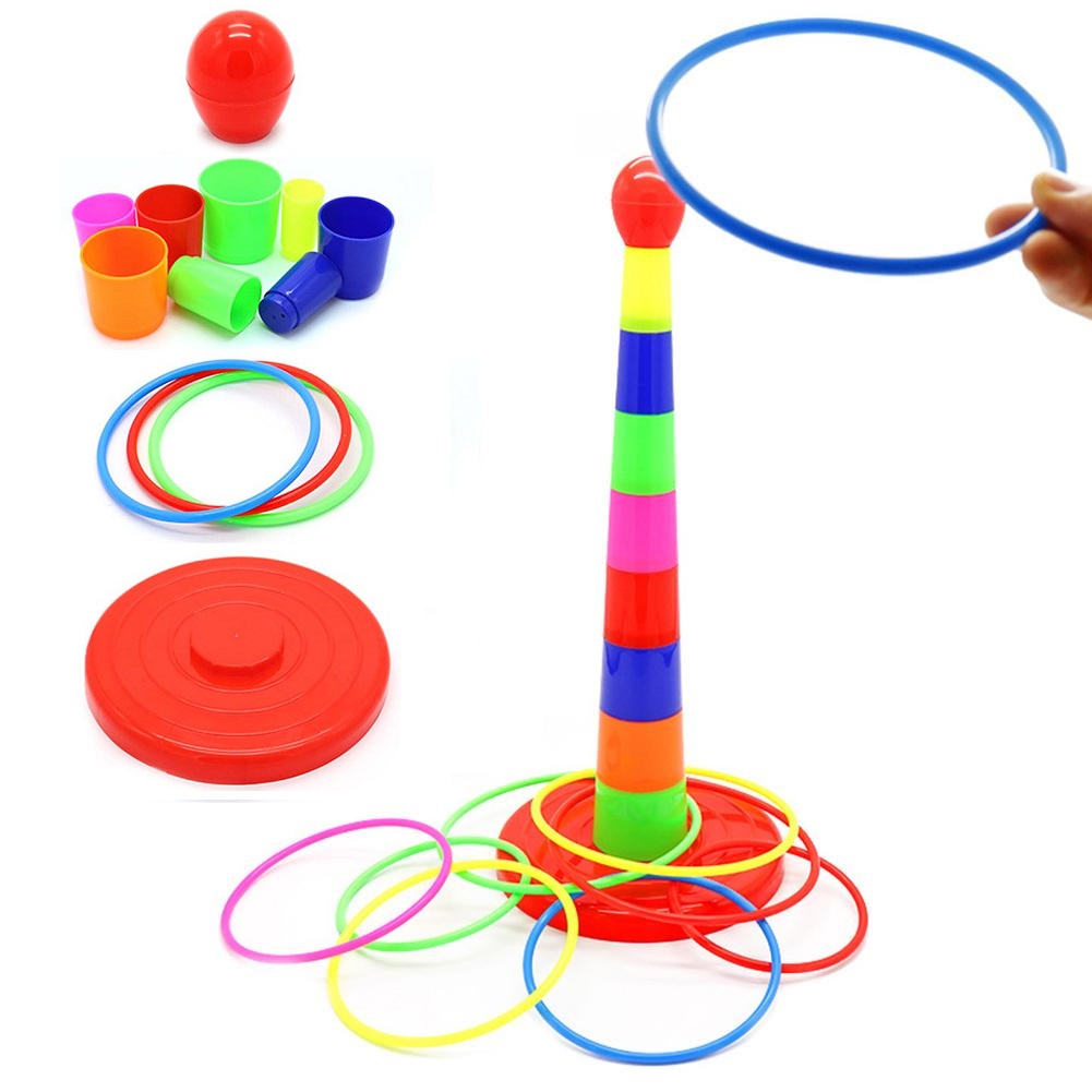 Ring Toss Game For Kids  With 18 inch Stand Floatable Rings Multicolored Durable Plastic Rings Competitive Tossing Game for Kids and Adults