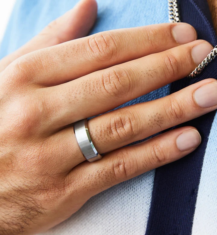 Silver Ring  Titanium Steel Band Ring Challa For Men