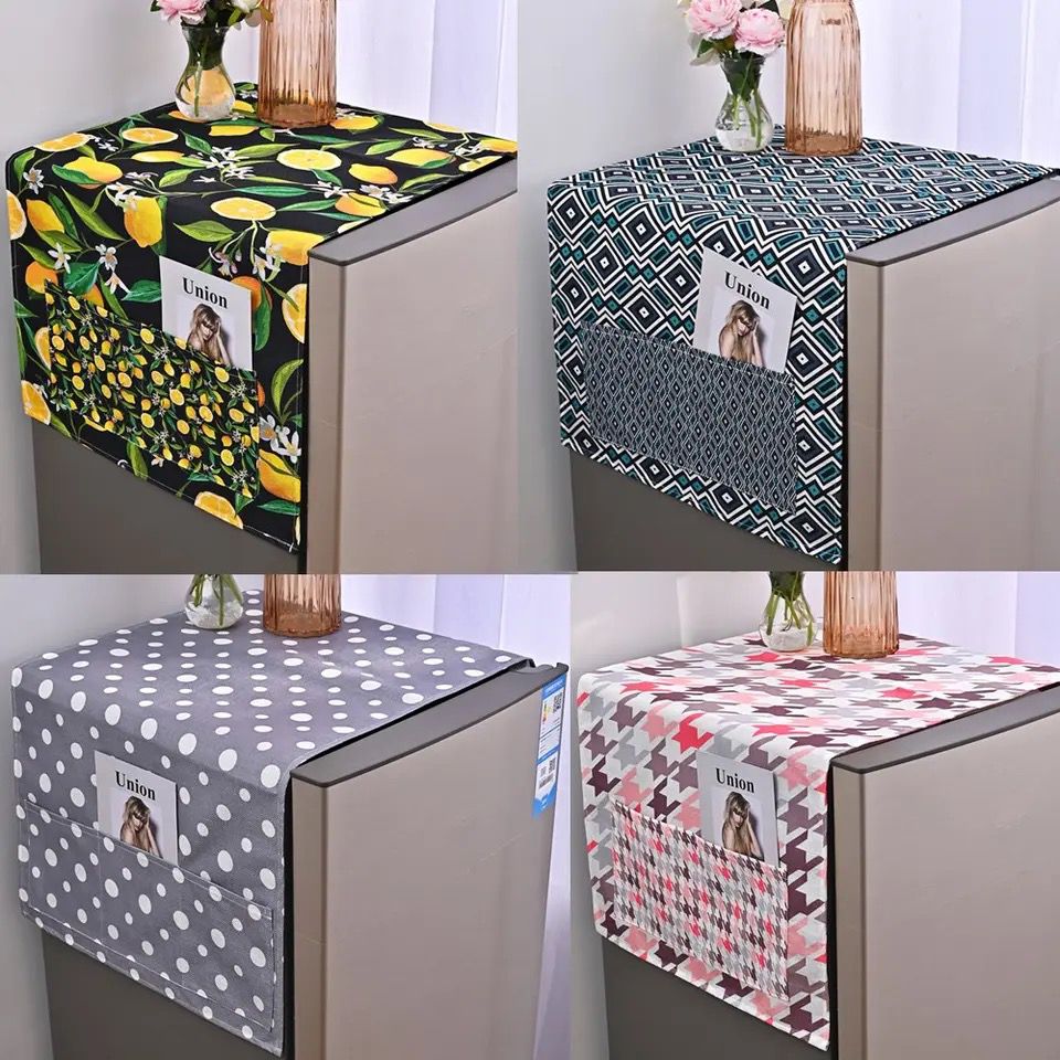 Printed Fridge Dust Cover Waterproof Refrigerator Dustproof Cover old Freezer Top Hanging Bag Fridge Storage Bag Appliance Protector Organizer Top Cover