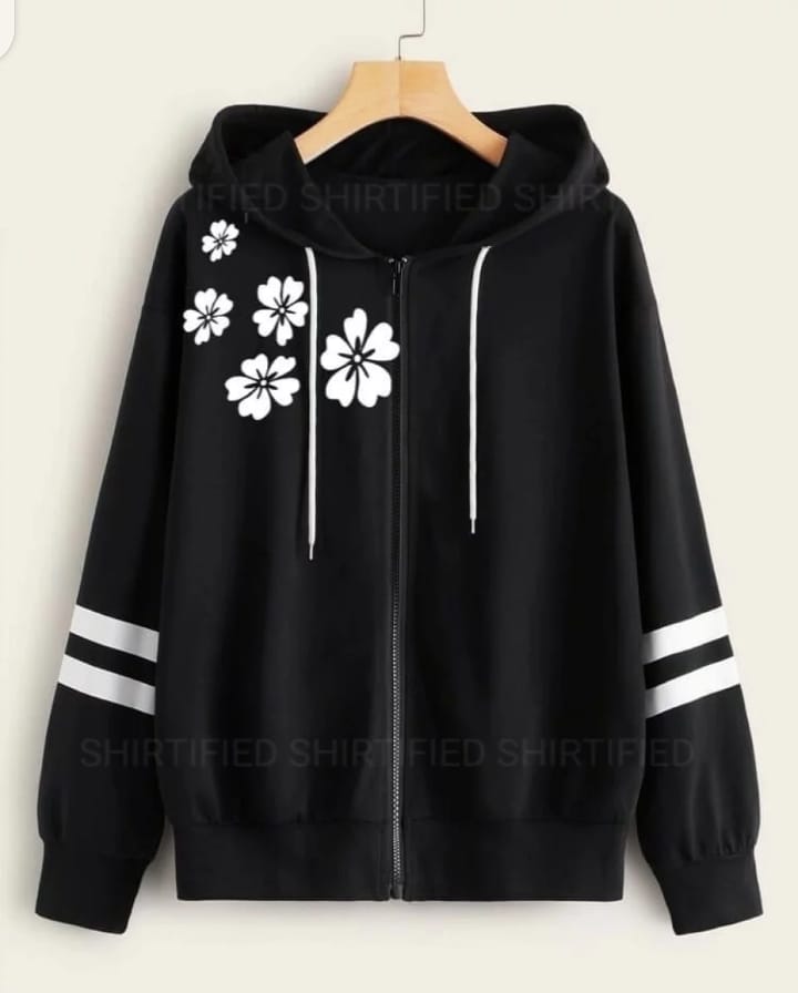 Flower Printed Fleece Zipper Jacket for Girls and Women, Trendy, Comfortable, Durable, and Soft Fabric for Casual Wear