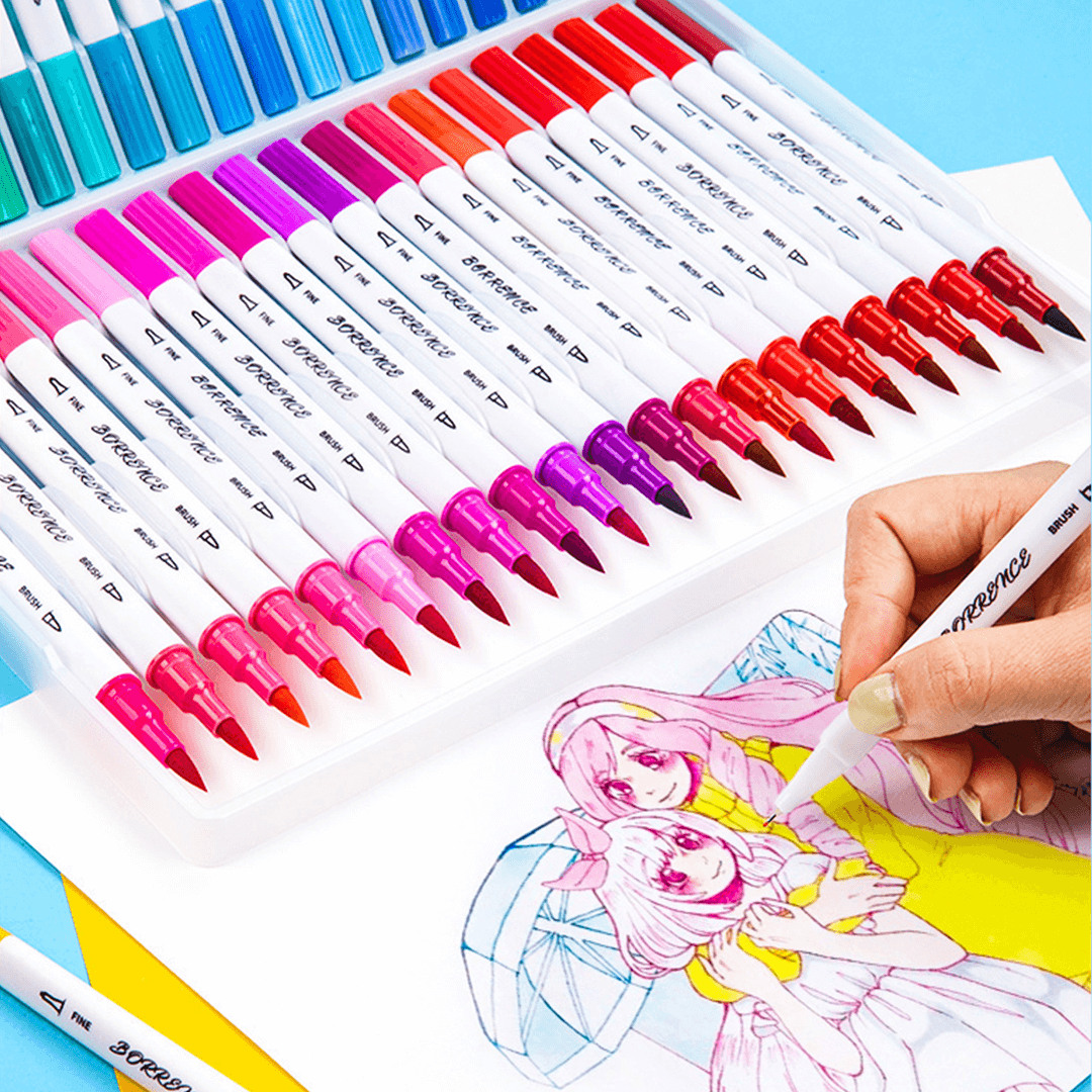 Double Head Markers Manga Art Brush Pen & Fineliner Pen Set For