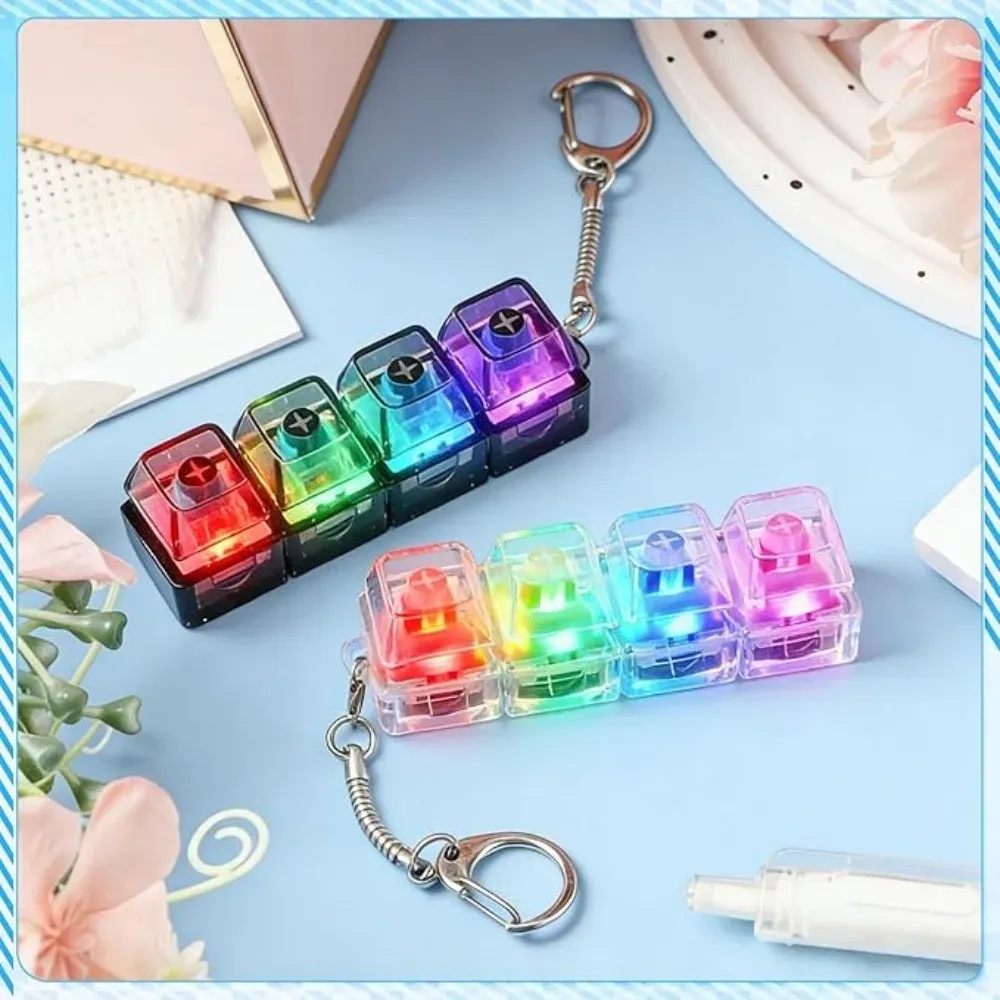 1PC Light Up Keyboard Keychain Stress Relief Clickable LED Button Toy | Mechanical Keyboard Clicker Keychain | Fidget Anxiety Relief Toy | Portable Office Desk Gadget | EDC Keychain Gift