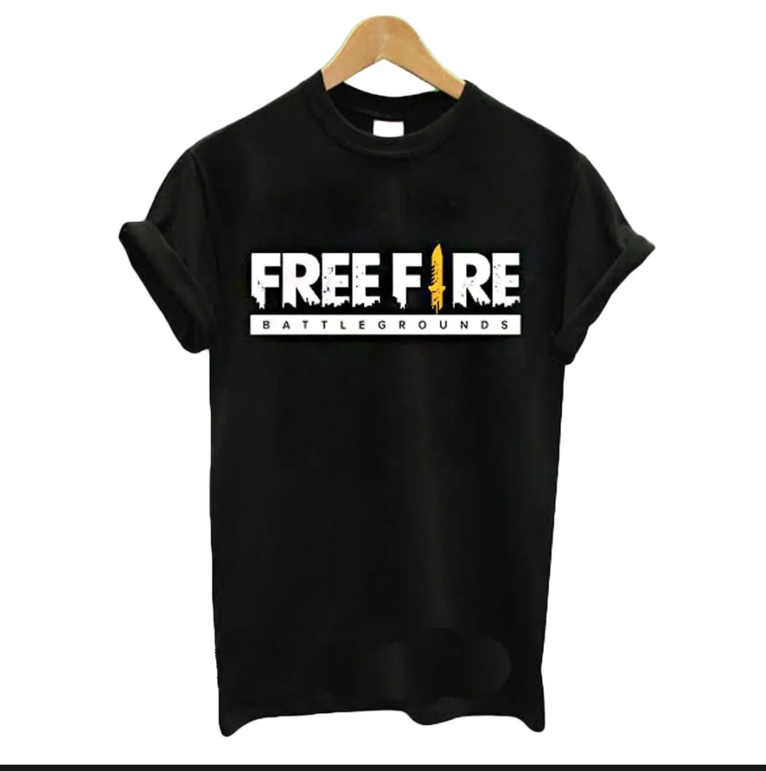 Free Fire Game T Shirt For Boys Summer Cotton Fabric Round Neck Fabric - Black