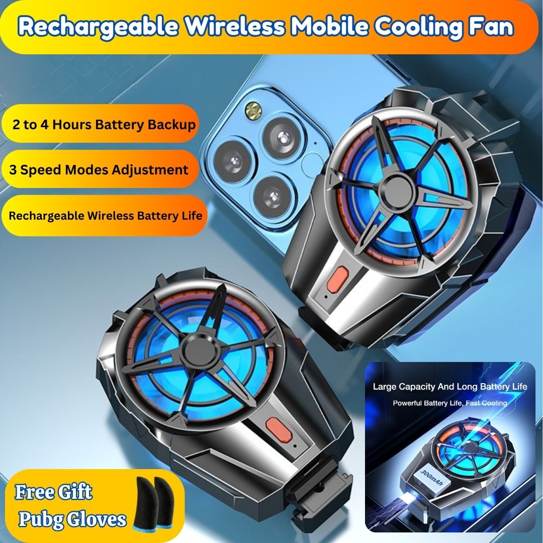 [300mAh Battery] X52 Universal Rechargeable Mini Wireless Mobile Cooling Fan For Mobile (Built-in Battery) Lighting Effect - Portable Phone Gamepad Holder | Heat Sink Radiator For Gaming PUBG