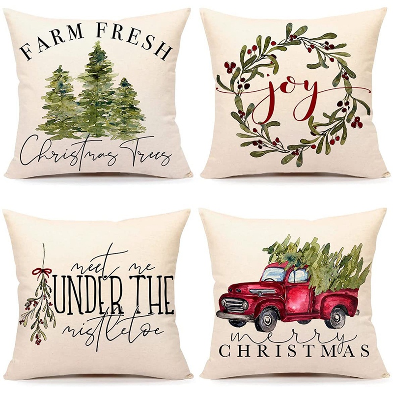 Christmas Pillow Cover Cotton Linen Decorative Print Tree 通販