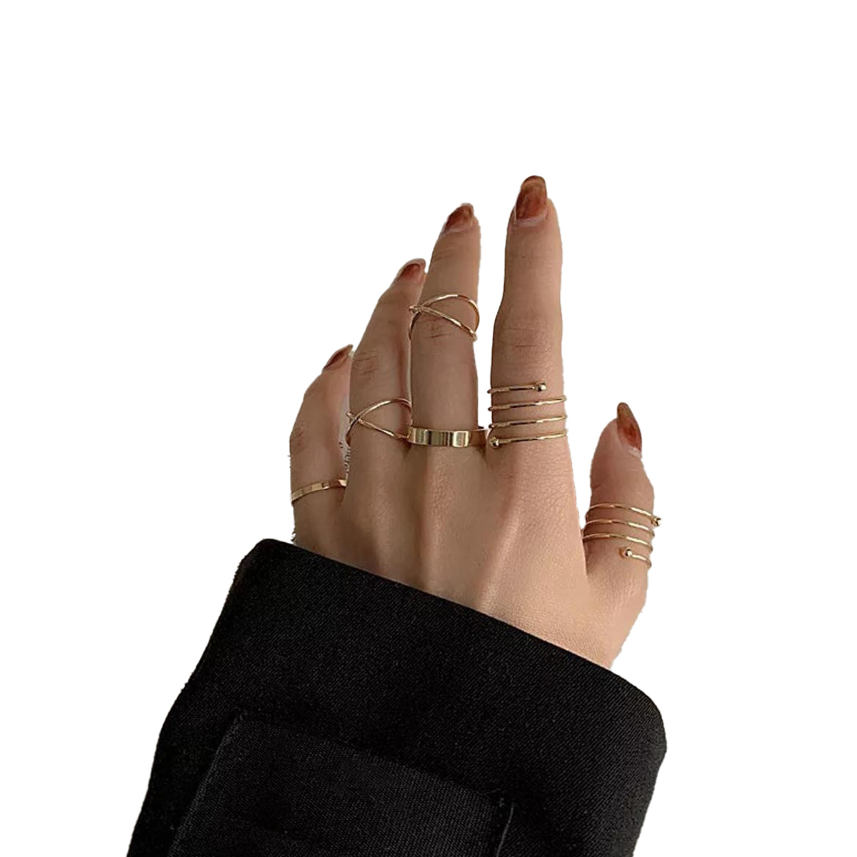 Pack of 6 Rings For Girls Vintage Jewelry Joint Finger Ring Gold Black Silver Stackable Rings Set For Women Birthday Gift For Girl 6 Pieces Rings For Girls Wedding Gift Anniversary Gift For Women Trendy Trendy Rings