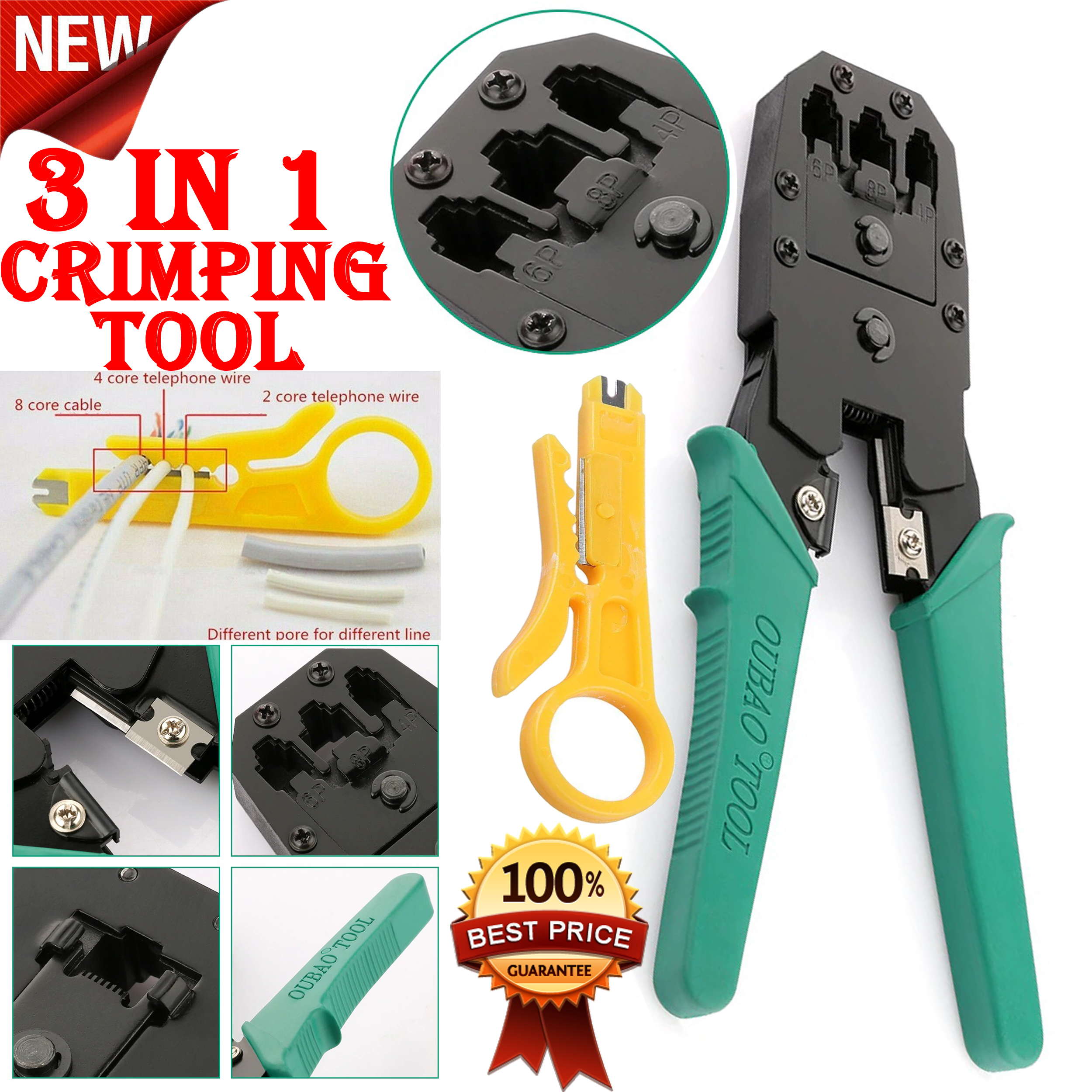 RJ45 3 in 1 Network LAN Ethernet Cable Crimping Crimper Cutter Multifunctional Networking Tool Set Repair Kit Portable Crimper Wire crimper Plier Genuine Original New Best High Quality Crimp Tools 8P8C 6P6C 4P4C Poles Cat5 Cat6 Cat7 modular connectors