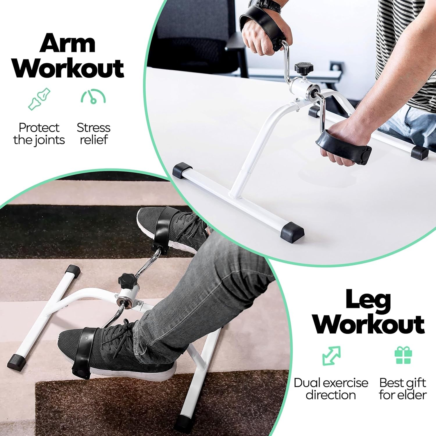Imported Mini Exercise Pedal Bike Mini Exercise Cycle for Arms ,Foots and Legs, Portable Foot Cycle, Adjustable Tension Knob Manual Machine  Tension Rope Pedal Puller Legs Exerciser Yoga  Rally Fitness Four Stretcher Pedal Leg Spring
