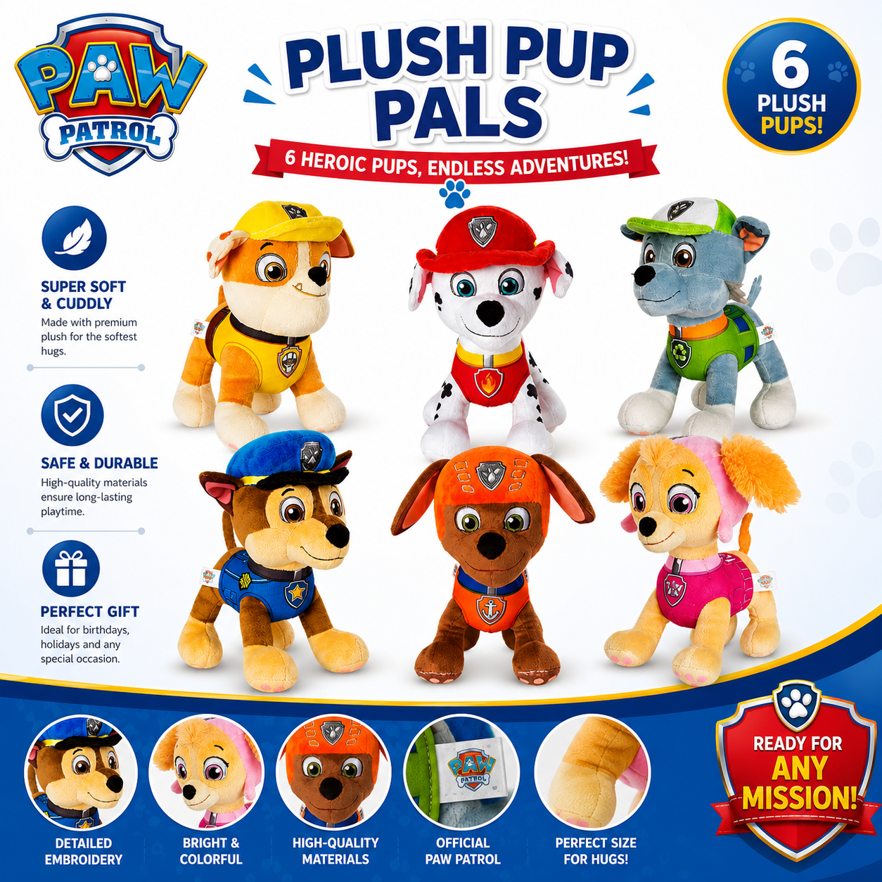 Paw Patrol Characters Plush Toys – Soft Cuddly Stuffed Animal Dolls for Kids | Premium Plush Gift for Boys & Girls