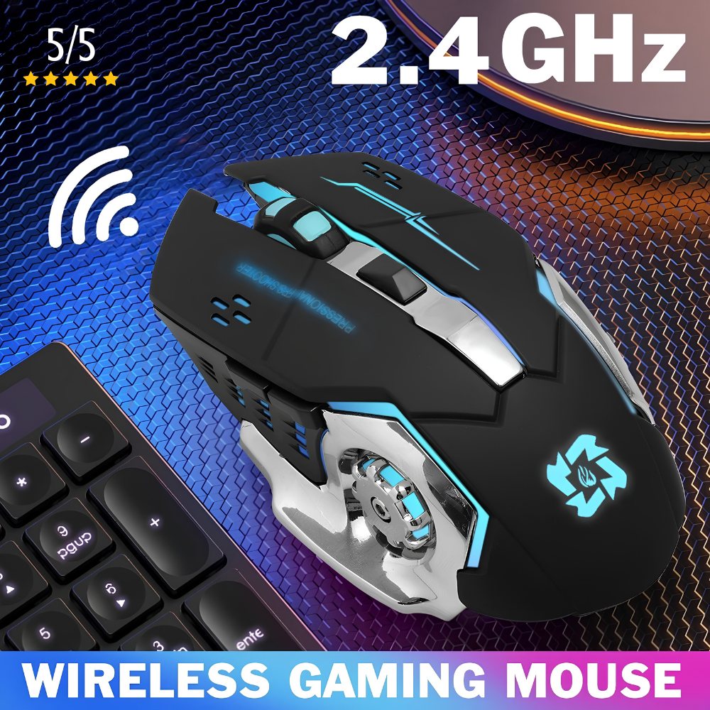 Wireless Gaming Mouse RGB W10 with 6 Buttons & 3-Levels DPI Control - Breathing LED Light 2.4G Optical Wireless Mouse & Side Buttons for Girls PC, Gaming, Laptop, Pubg, Mobile, Pad, OS, Windows