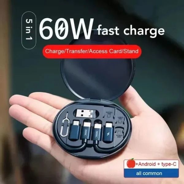 6 in 1 data cable kit-60W Fast Mobile Charging Cable Set / 6 In 1 Cable Case Set 60W Multi-Cable Adapter Kit / Data Transfer Recharging Cable Set 60W / New Data Cable Storage Box 60W Fast Charging Multifunctional Mobile Phone Holder Storage Box