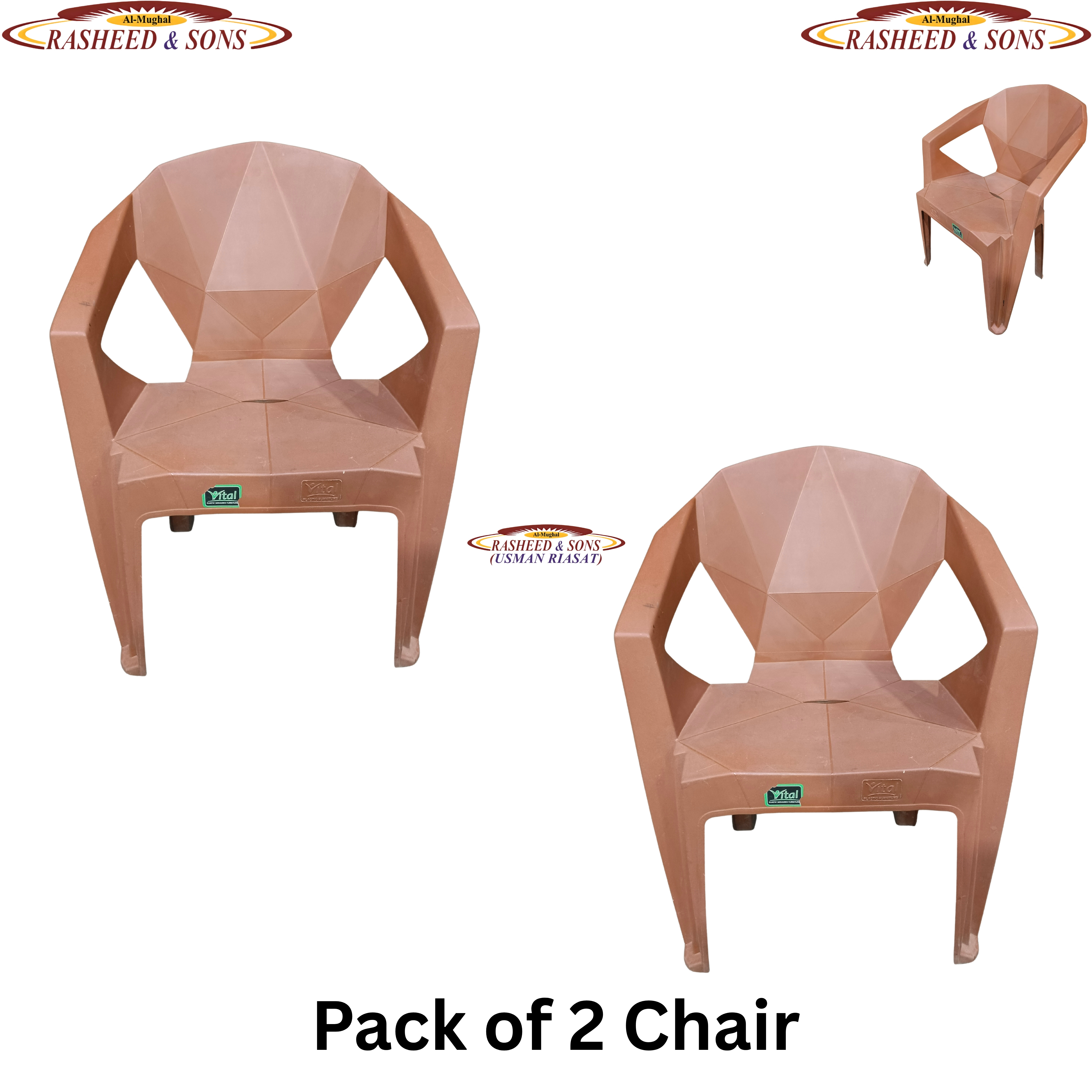 100% Pure Plastic Diamond Chair Set – Garden Patio Balcony Arm Chair – Rasheed & Sons Modern Plastic Chairs – Pack of 1, 2, 4, 6 with Fixed Table or Folding Tabl