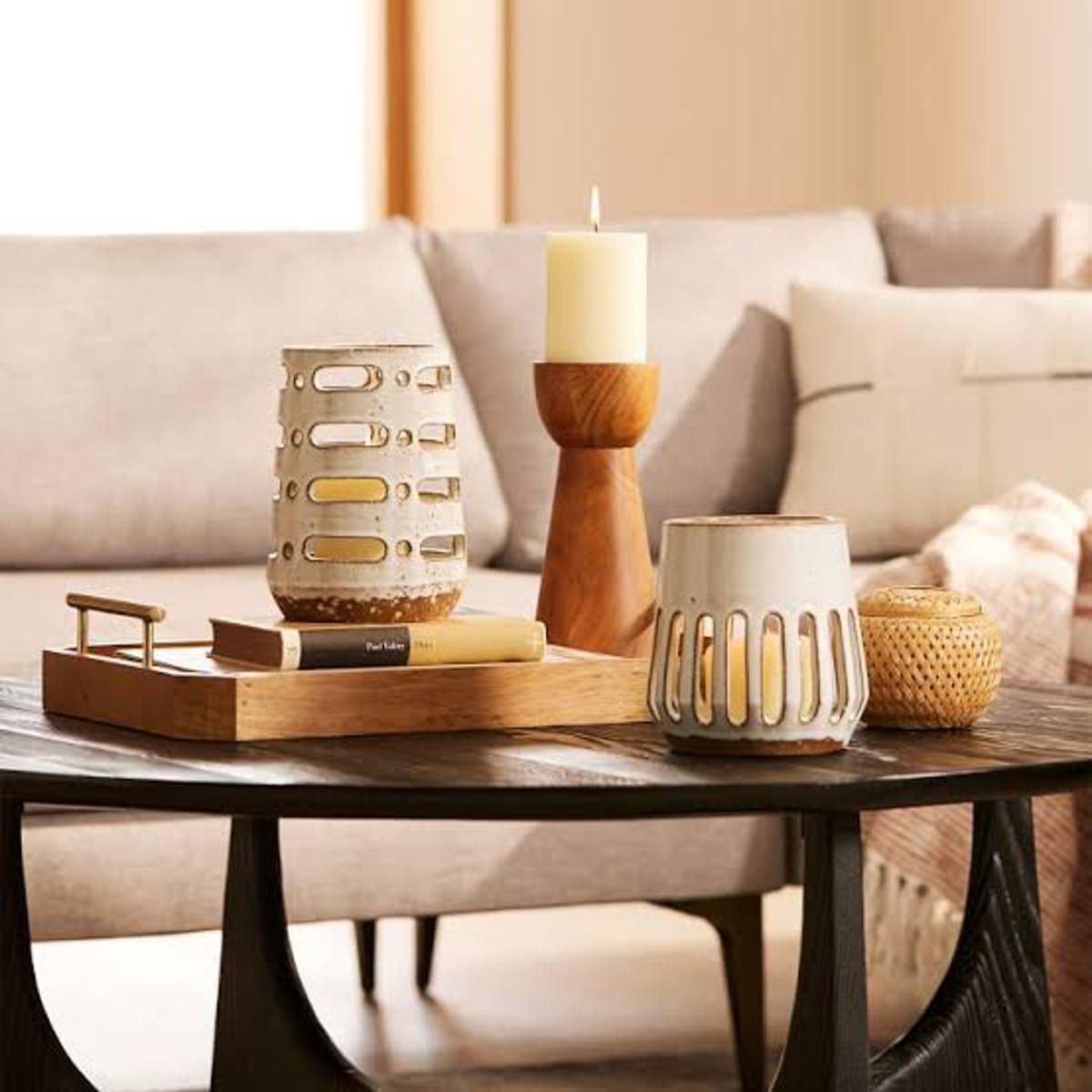 Wooden Candle Holder Pack of 1 Natural Finish Decorative Candle Stand for Home Office Living Room Tabletop Decor