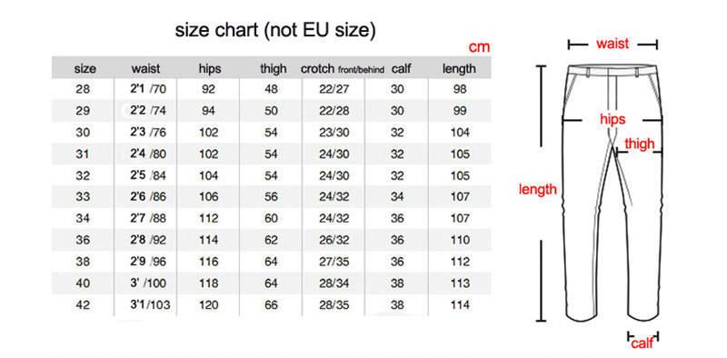 jeans size table