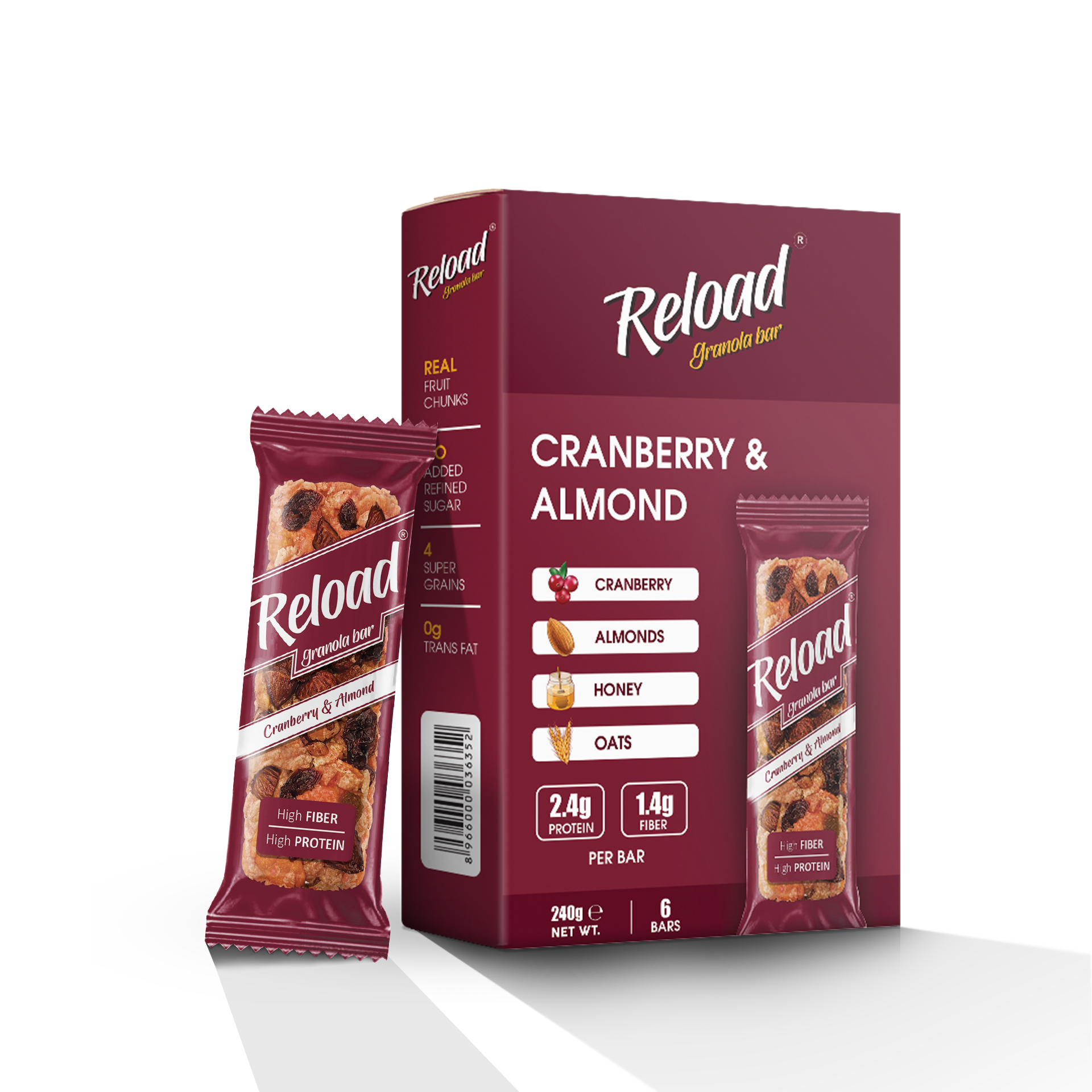 Reload Cranberry & Almond Granola Bar - Box (6 Bars)